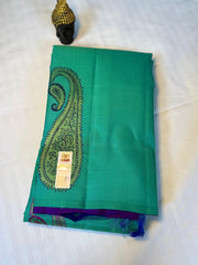 Aqua Green & Royal Purple Kanchipuram Pure Silk Saree with Paisley Motifs