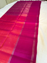 Rani Pink & Orange Kanchipuram Silk Saree with Floral Jacquard Pallu