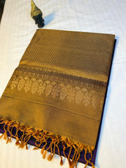 Royal Purple & Antique Gold Kanchipuram Silk Saree with Dancing Doll Motifs