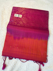 Rani Pink & Orange Kanchipuram Silk Saree with Floral Jacquard Pallu