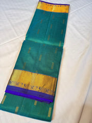 Teal Green & Royal Blue Kanchipuram Silk Saree with Traditional Border