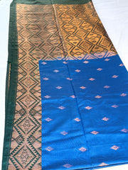Royal Blue Diamond Motif Ikat Kanchipuram Silk Saree