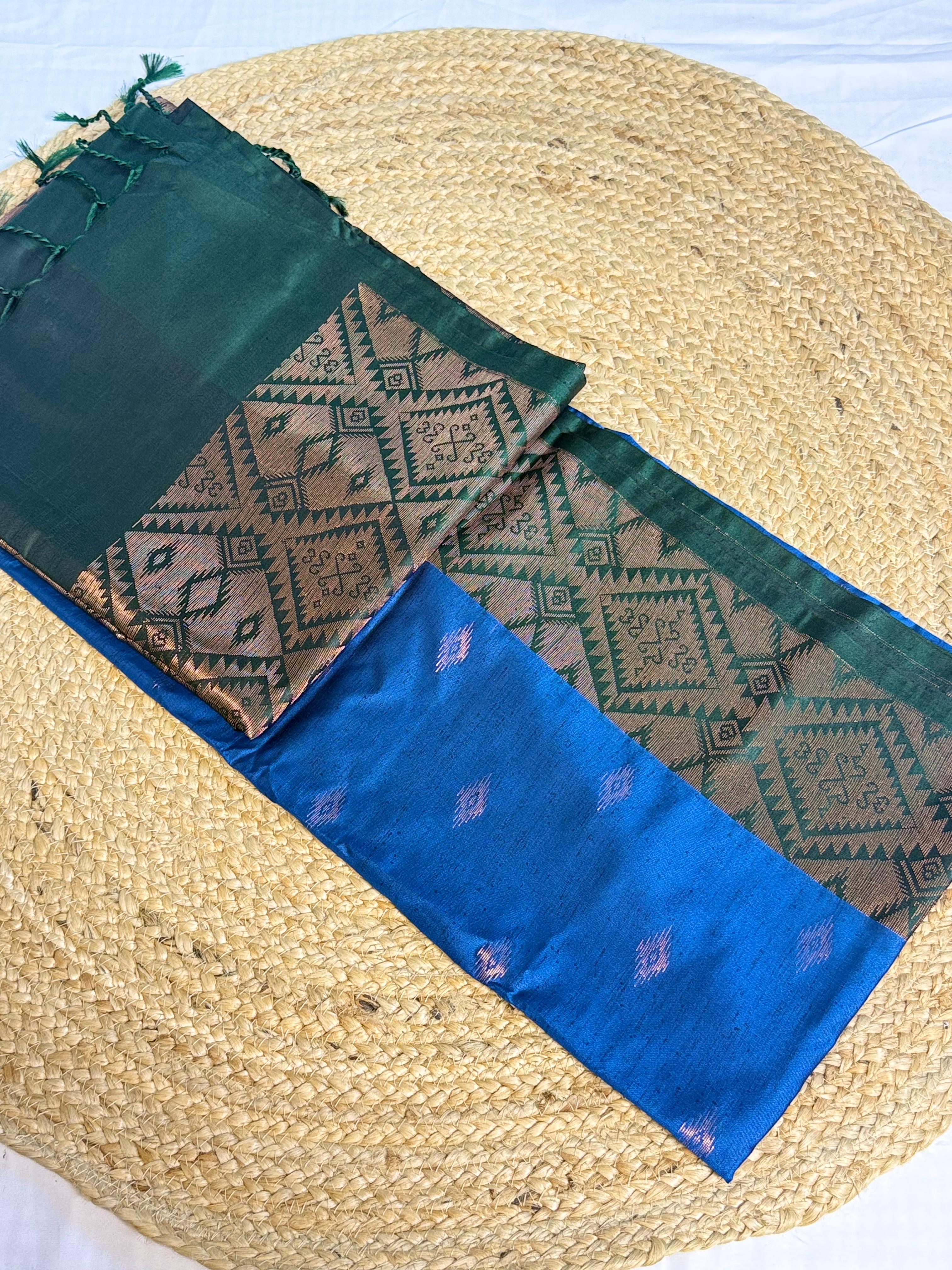 Royal Blue Diamond Motif Ikat Kanchipuram Silk Saree