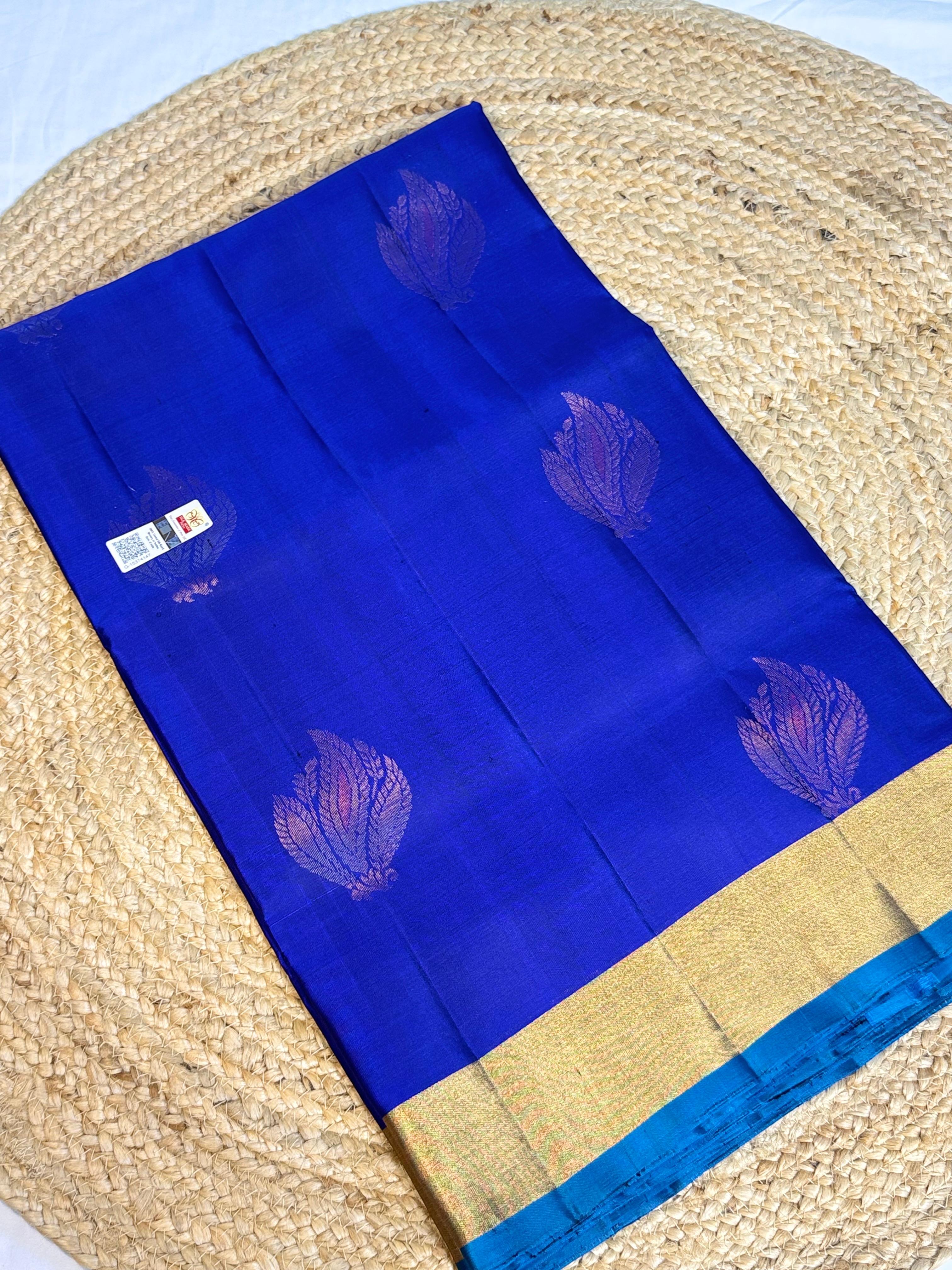 Turquoise Blue with Royal Violet Weaving Kanchipuram Silk Saree
