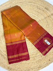 Golden Mustard with Rani Pink Floral Border – Kanchipuram Silk Saree