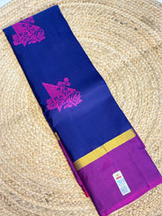Royal Blue with Rani Pink Floral Motifs – Kanchipuram Silk Saree