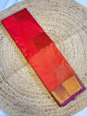 Majestic Purple & Rust Orange Kanchipuram Silk Saree with Antique Gold Zari Pallu & Motifs
