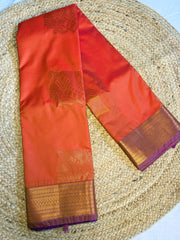 Majestic Purple & Rust Orange Kanchipuram Silk Saree with Antique Gold Zari Pallu & Motifs