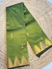 Parrot Green & Maroon Kanchipuram Silk Saree with Radiant Golden Temple Zari Borders