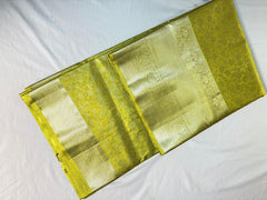 Golden Lime Kanchipuram Pure Silk Saree with Silver Zari Highlights