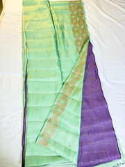 Mint Lilac Glow Kanchipuram Pure Silk Saree with Embroidered Motifs