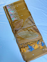 Golden Ochre Charm Kanchipuram Pure Silk Saree with Floral Edge