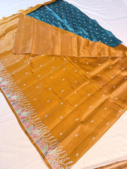 Golden Ochre Charm Kanchipuram Pure Silk Saree with Floral Edge