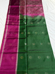 Dual-Tone Kanchipuram Silk Saree in Green & Pink with Butta Weave