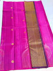 Purple & Navy Blue Kanchipuram Silk Saree with Peacock Zari Design