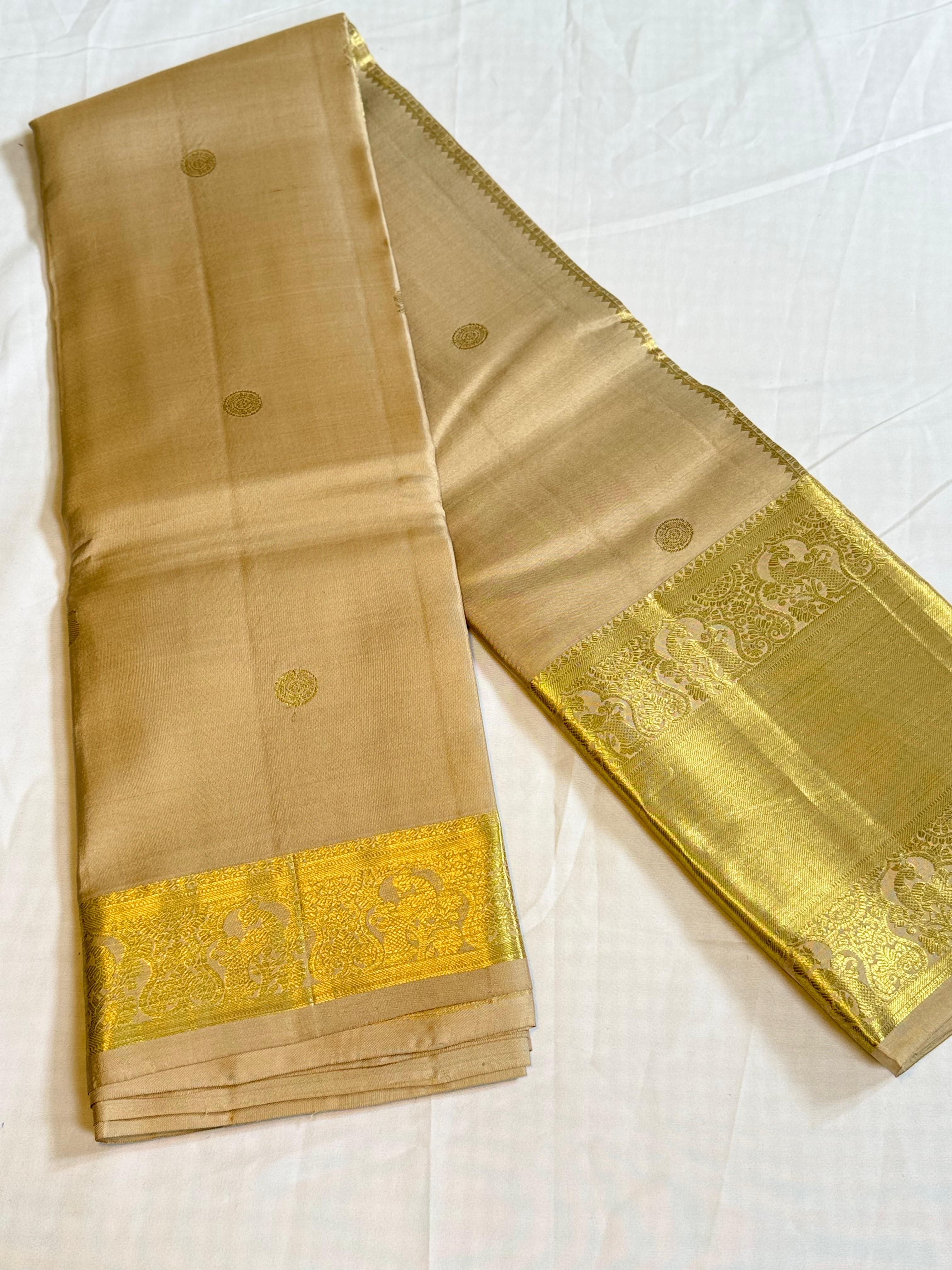 Ivory Gold Kanchi Semi Fancy Silk Saree with Rich Golden Zari