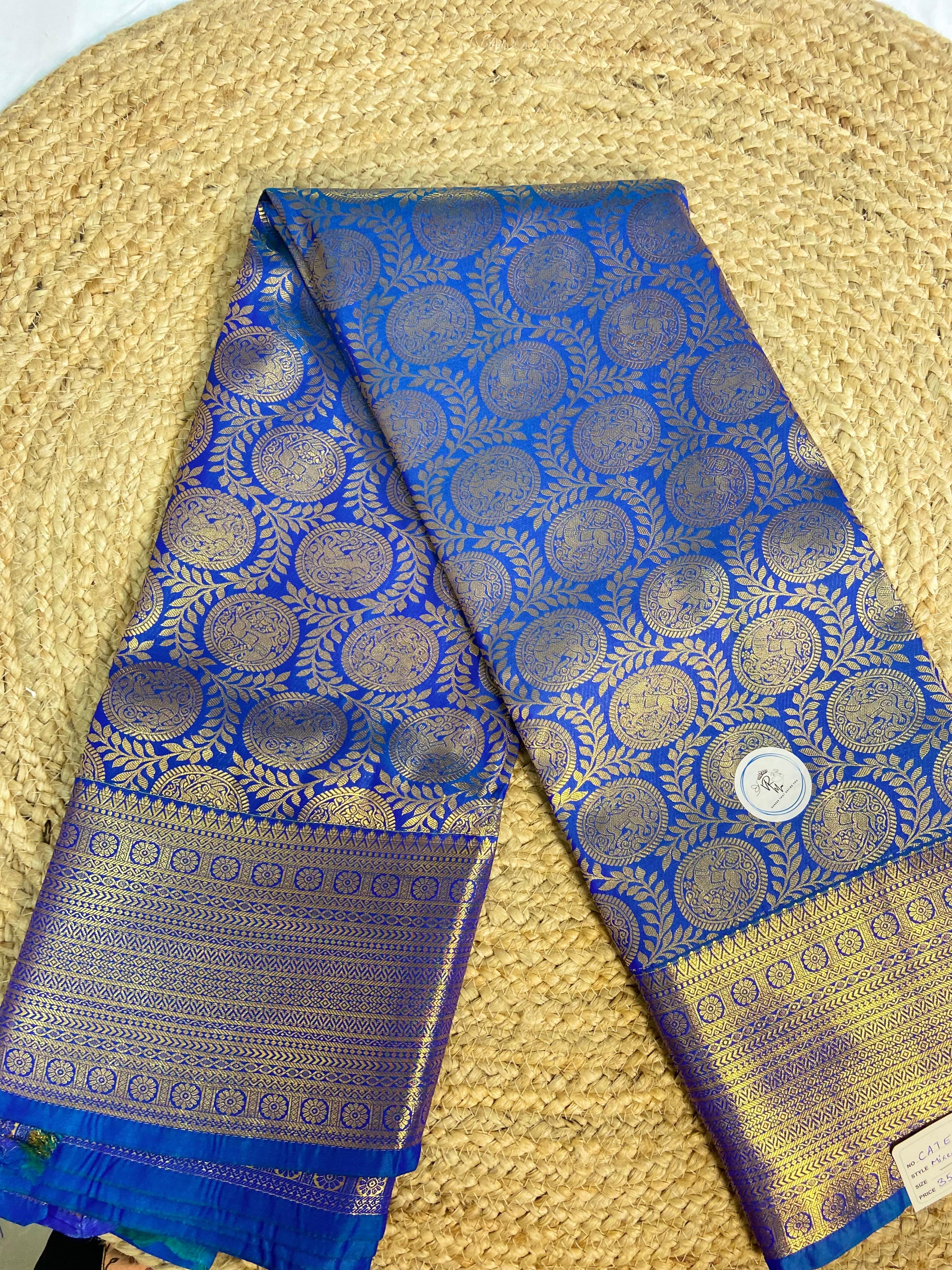 Royal Blue & Silver Zari Kanchi Semi Fancy Silk Saree with Circular Motifs