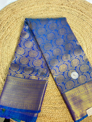 Royal Blue & Silver Zari Kanchi Semi Fancy Silk Saree with Circular Motifs