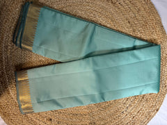 Sea Green Kanchipuram Silk Saree with Black Striped Pallu & Golden Temple Border