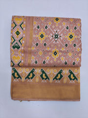 Golden Beige Green Motif Pure Patola Saree