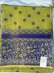 Yellow & Purple Tissue Gadwal Semi Silk Saree