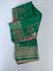 Green Soft Silk Saree with Traditional Gold Zari Border