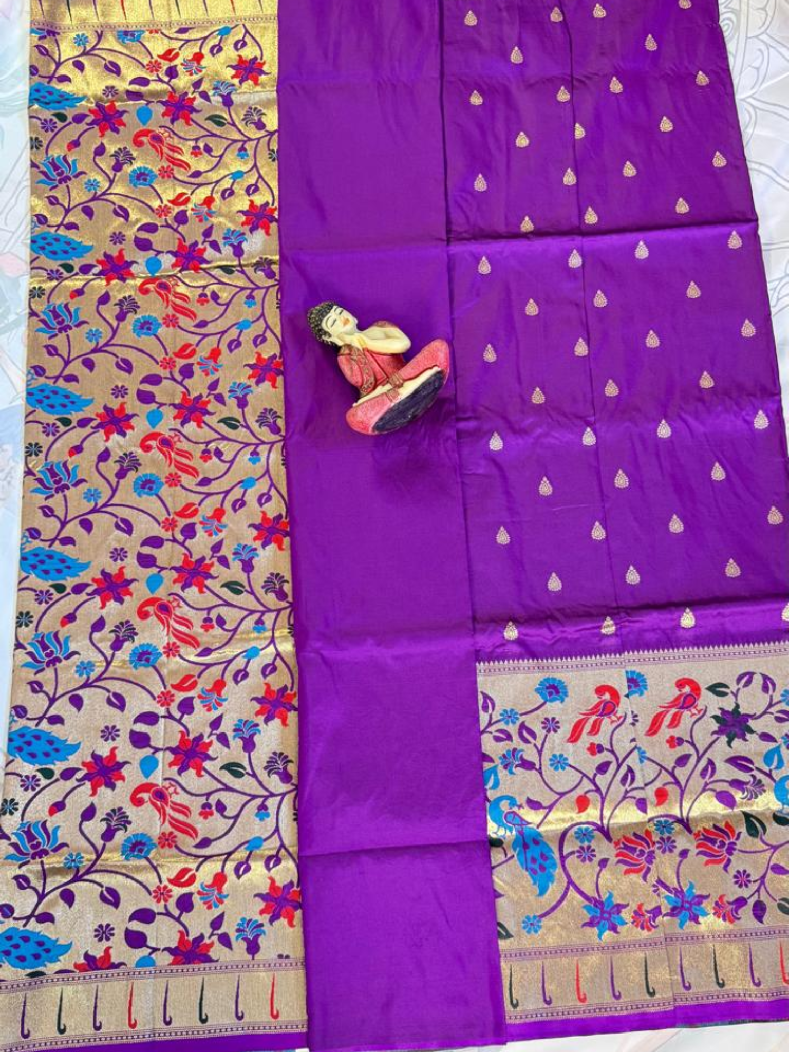 paithani silk saree purple with gold zari border 