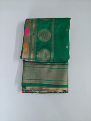 Green Soft Silk Saree with Traditional Gold Zari Border