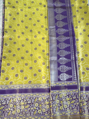 Yellow & Purple Tissue Gadwal Semi Silk Saree