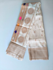 Elegant Ivory Soft Silk Saree with Gold Zari Border