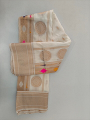Elegant Ivory Soft Silk Saree with Gold Zari Border