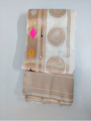 Elegant Ivory Soft Silk Saree with Gold Zari Border