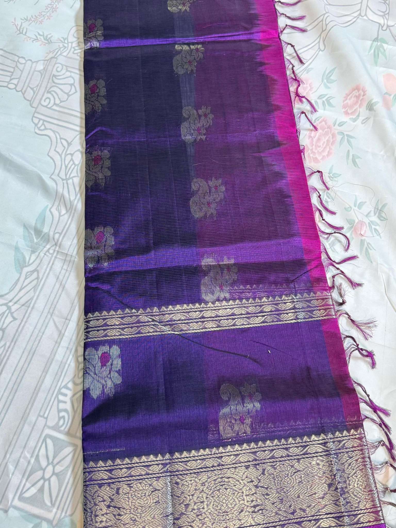 indigo-purple Mangalgiri pattu saree 