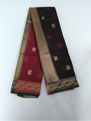 Black & Maroon Soft Silk Saree with Gold Zari Floral Border