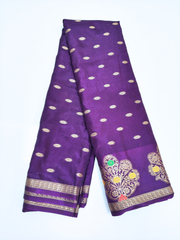 Purple Soft Silk Saree with Gold Zari Buttas & Floral Designer Pallu