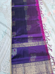 indigo-purple Mangalgiri pattu saree 