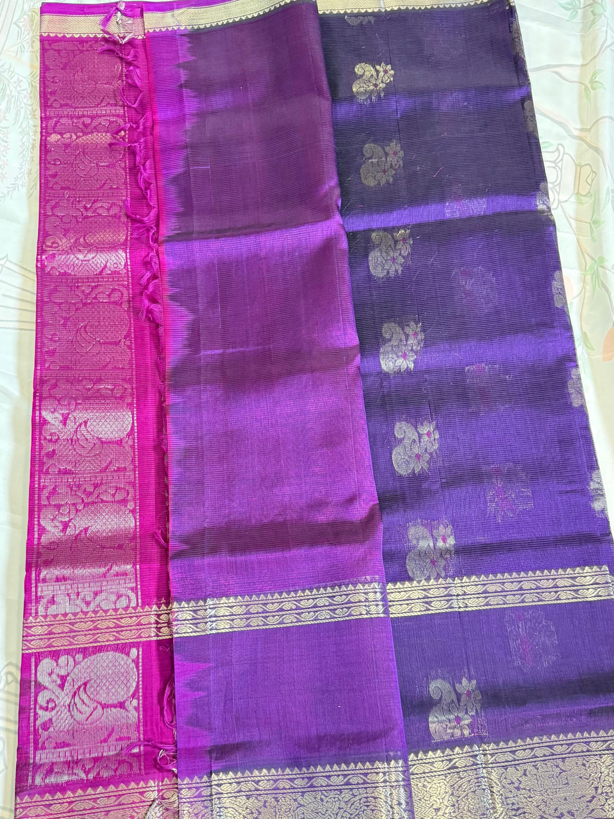 indigo-purple Mangalgiri pattu saree 