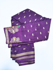 Purple Soft Silk Saree with Gold Zari Buttas & Floral Designer Pallu