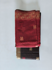 Black & Maroon Soft Silk Saree with Gold Zari Floral Border