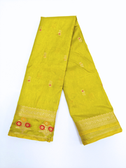 Lime Green Soft Silk Saree with Floral Zari Buttas & Designer Border