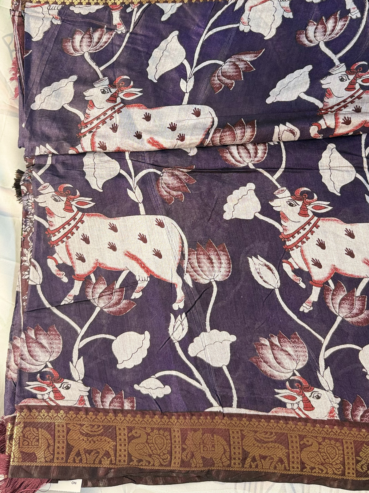 Navy Blue Kalamkari Print Gadwal Semi Silk Saree