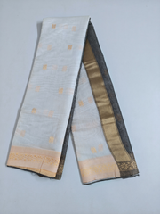 Elegant White Soft Silk Saree with Grey Border