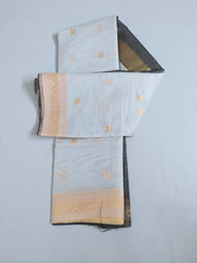 Elegant White Soft Silk Saree with Grey Border