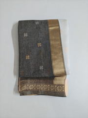 Elegant White Soft Silk Saree with Grey Border