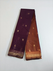 Purple Soft Silk Saree with Copper Contrast Pallu & Gold Zari Border