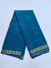 Teal Blue Soft Silk Saree with Elegant Gold Zari Leaf Border