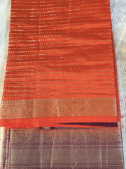 Coral Orange Semi Kanchi Silk Saree