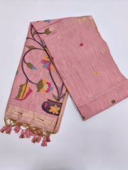 Pink Zamdani cotton blend paithani border saree