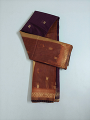 Purple Soft Silk Saree with Copper Contrast Pallu & Gold Zari Border