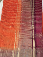 Coral Orange Semi Kanchi Silk Saree